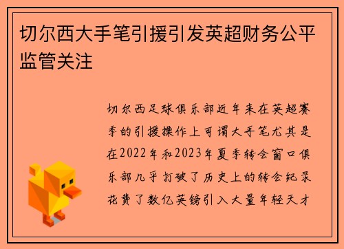 切尔西大手笔引援引发英超财务公平监管关注 切尔西大手笔引援引发英超财务公平监管关注